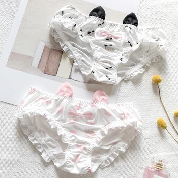 

Lovely Cute Kawaii Women's Bunny Rabbits Ears Bow Ruffle Panties Underwear Milk Silk Sexy Lolita Cartoon Printed Briefs