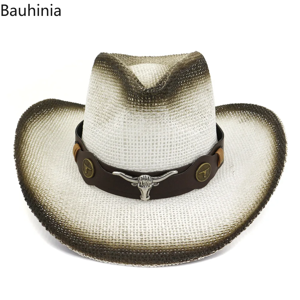 Bauhinia/Новинка; пляжные козырьки для отдыха на открытом воздухе; повседневные Летние солнцезащитные шляпы; пляжная шляпа; Модная Ковбойская соломенная шляпа в западном стиле