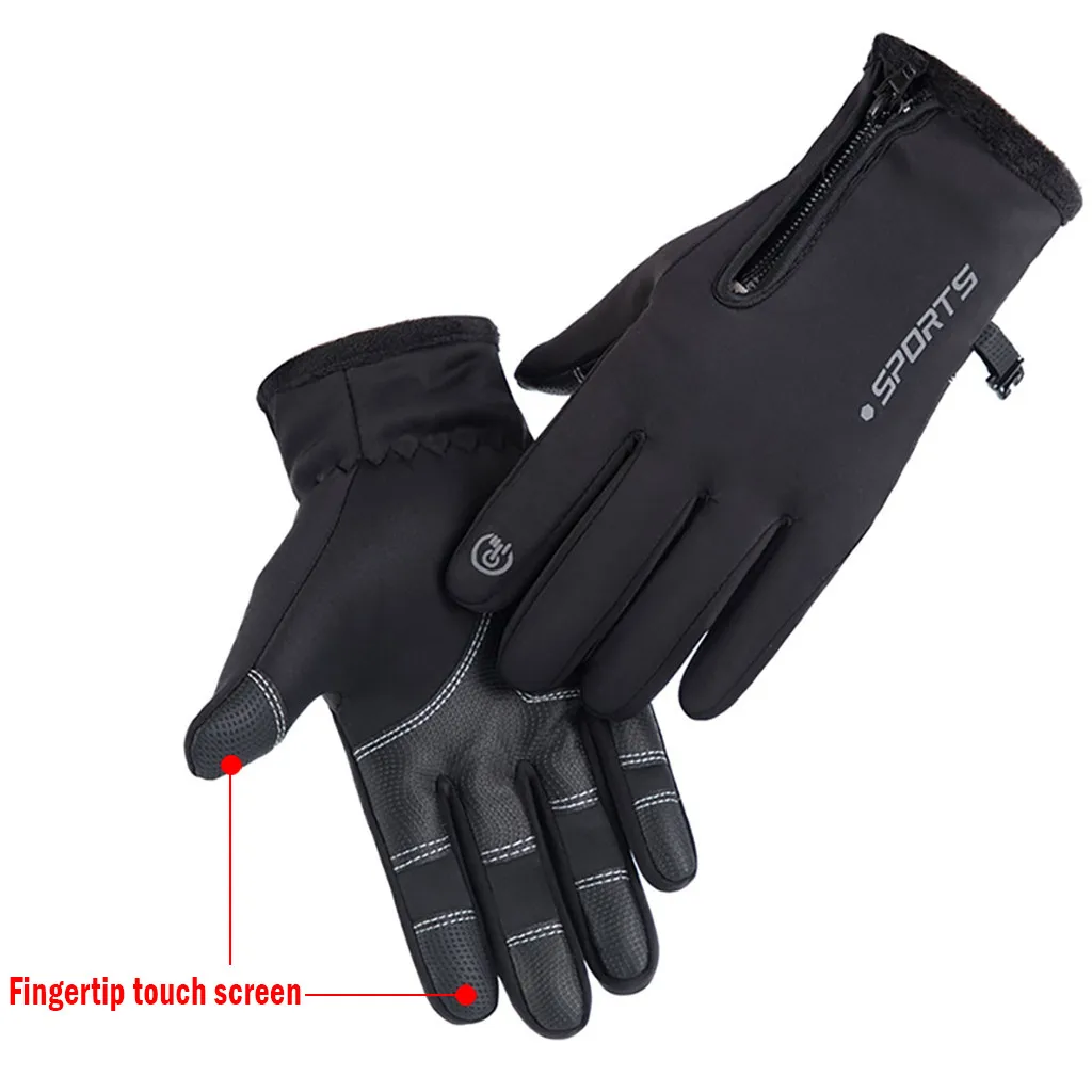 Унисекс зимние уличные спортивные водонепроницаемые ветрозащитные теплые перчатки на молнии зимние мужские и женские утолщенные уличные перчатки с сенсорным экраном