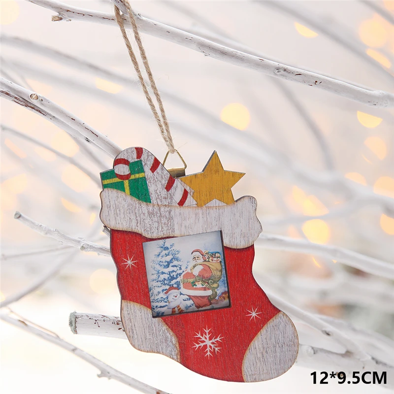 Christmas Photo Frame Christmas Decor for Home Christmas Santa Tree Pendant Xmas Gifts Decor Noel Navidad New Year - Цвет: Crutch Photo Socks