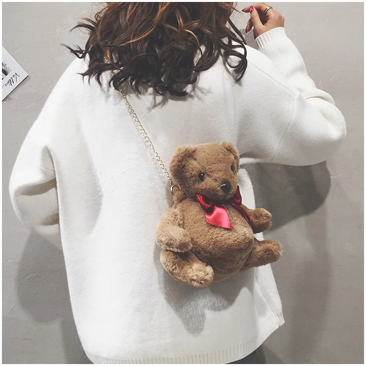 Cartoon brown teddy bear Baby plush backpack Cute big belly litter bear doll Animal backpack plush toy girls bags gift schoolbag
