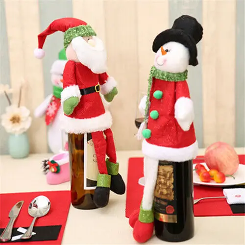 

2019 Red Wine Bottle Cover Bags Snowman Santa Claus Christmas Decoration Sequins