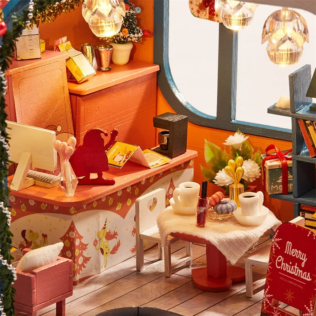 Деревянный DIY миниатюрный дом мебель светодиодный дом украшения креативные рождественские подарки кукольный дом Миниатюрный DIY кукольный домик