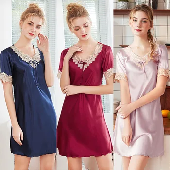 

Silk pajamas women summer ice silk pajamas short-sleeved nightdress women summer home service