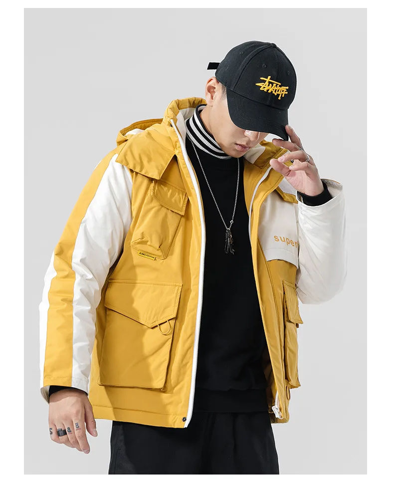 men casual intensification warm thickening down jacket Fashion multicolor hooded black yellow green thermal down coat