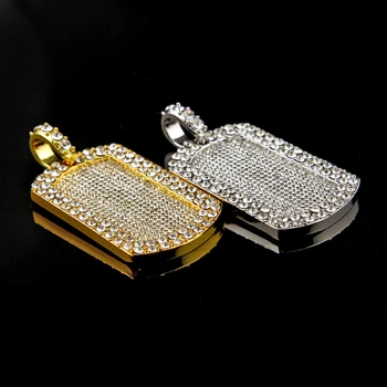 

Hip Hop Crystal Rhinestone Dog Tag Pandent Necklaces Bling Gold Silver Long Cuban Chain Necklace Lucky Jewelry For Men Gift