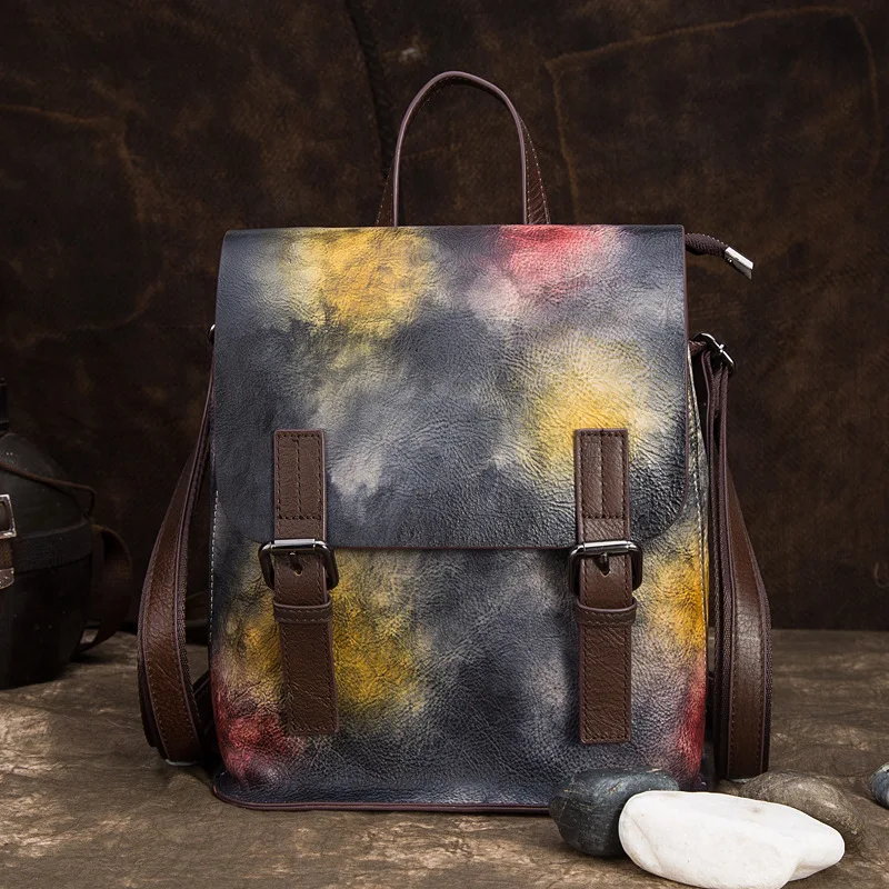 

Leather Shoulder Pack Retro Handicraft Fashion Backpack