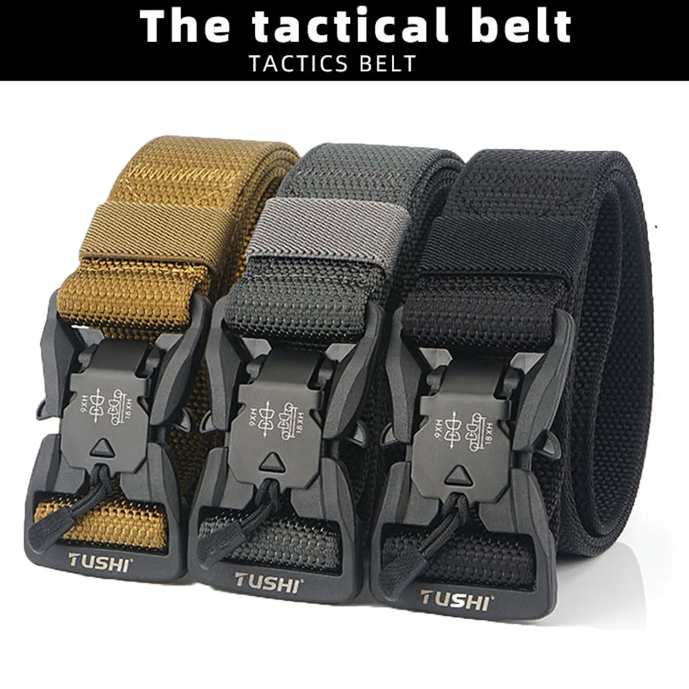 125CM Military Army Belt Elastic Nylon Tactical Belt Men Waist Belt Magnetic Quick Release Buckle Hunting Tool Sports Equipment