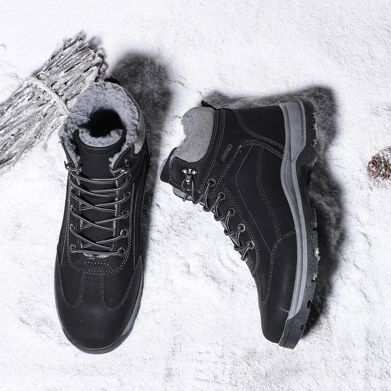 Winter Leather Men Boots Fashion Waterproof Snow Designer s Shoes Lace Up Ankle Big Size HX-166