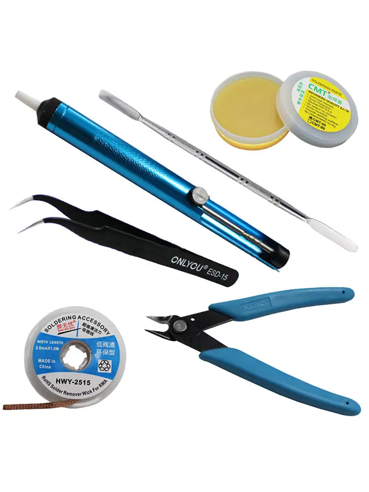 Kit de Solda Bomba Desoldering Pinças Cortadores Fluxo Wick Raspador Ferramenta Eletrônica Temperatura Solda Desmontagem Kit 6 Pçs 3 6 pçs kit de solda bomba desoldering