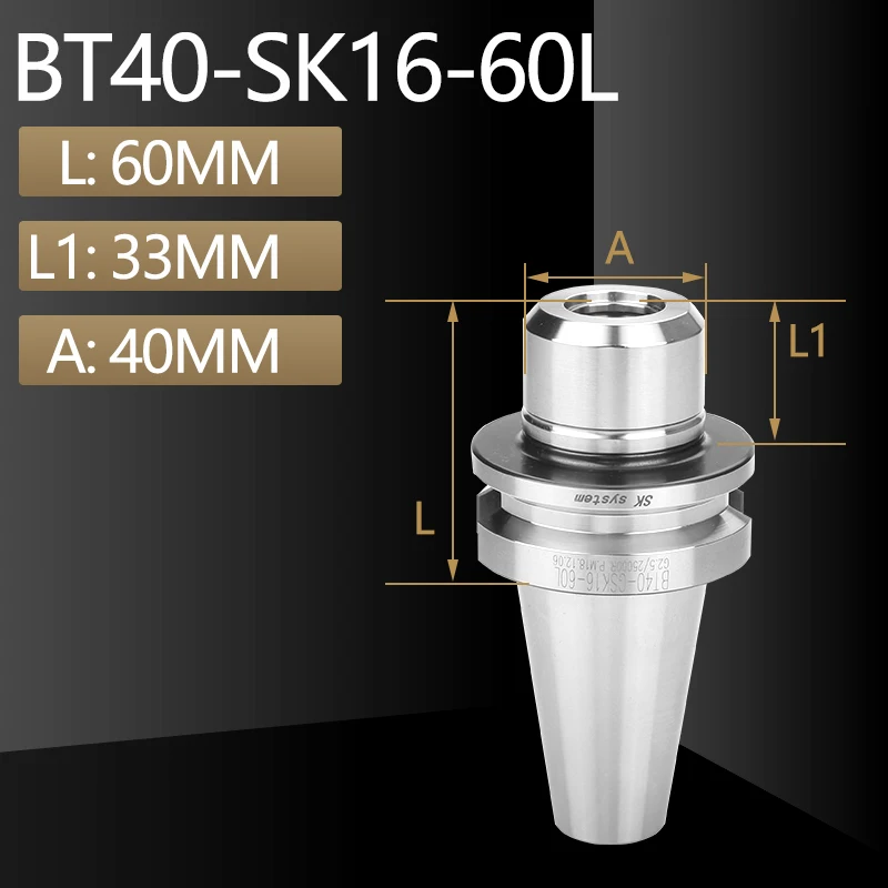 Milling Cutter Handle BT30 BT40 CNC Lathe Durable keyless 20CrMnTi SK10 SK16 No wind resistance tools high speed Milling Holder - Длина режущей кромки: BT40-SK16-60L