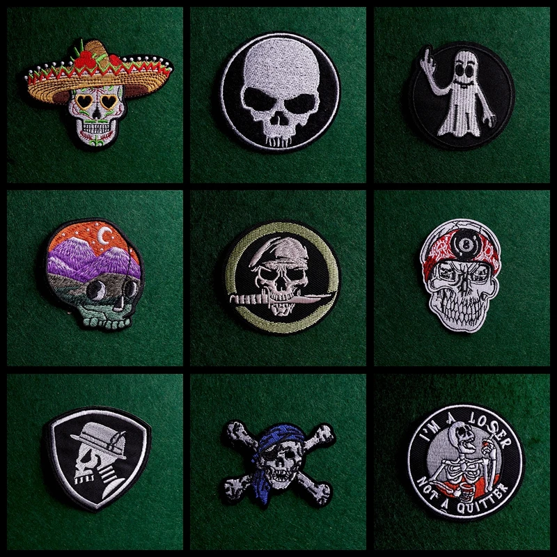 2 шт./Лот Панк хиппи байкерские вышитые нашивки для одежды Череп Призрак Скелет