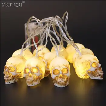 

10pcs 1.6m Skull LED Fairy String Lights Battery Powered Garland Party Festival Tree Decorative Lamp Halloween Decoration