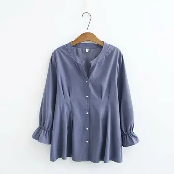 

Butterfly Sleeve stand V-neck Slim waist women loose blouse 2020 new plus size casual ladies solid black pull shirts female tops