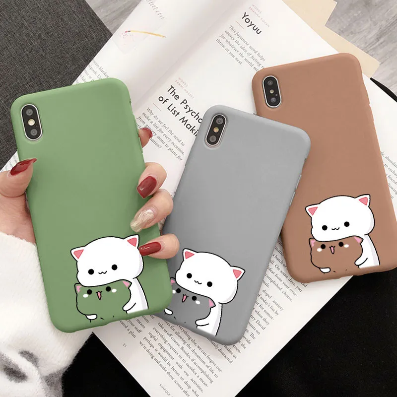 Cute Couple Cat Cover For Samsung Galaxy A50 A51 A52 A72 A10 A11 A12 A20 A30 A31 A32 A22 A40 A41 S9 S10 S20 FE S21 Plus TPU Case | Мобильные