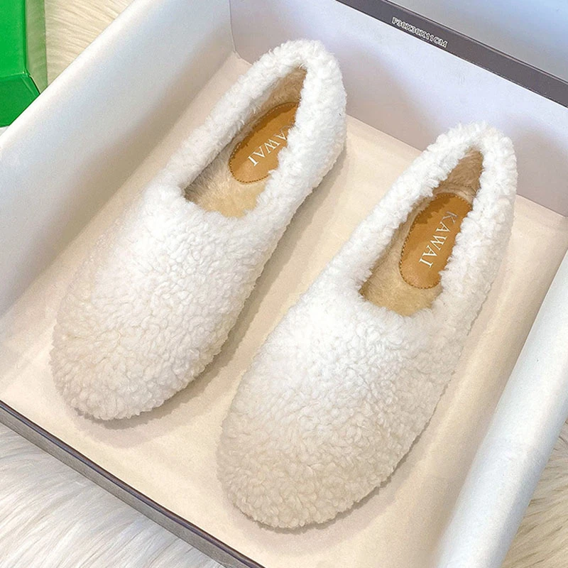 2022 Designer Luxury Lambswool Winter Cotton Shoes Women Loafers Warm Plush Comfy Curly Sheep Fur Flats Casual Mocasines Mujer