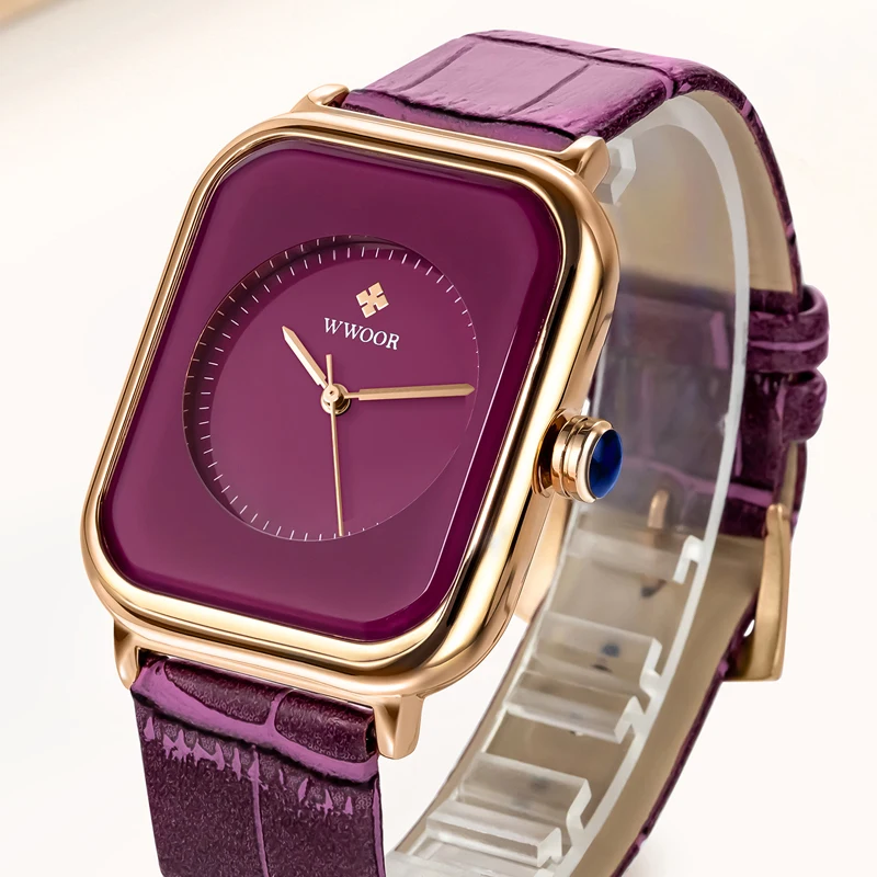 WWOOR Top New Brand Luxury Square Leather Watch Women's Bracelet Wrist Watches Female Quartz Clock Relogio Feminino Montre Femme