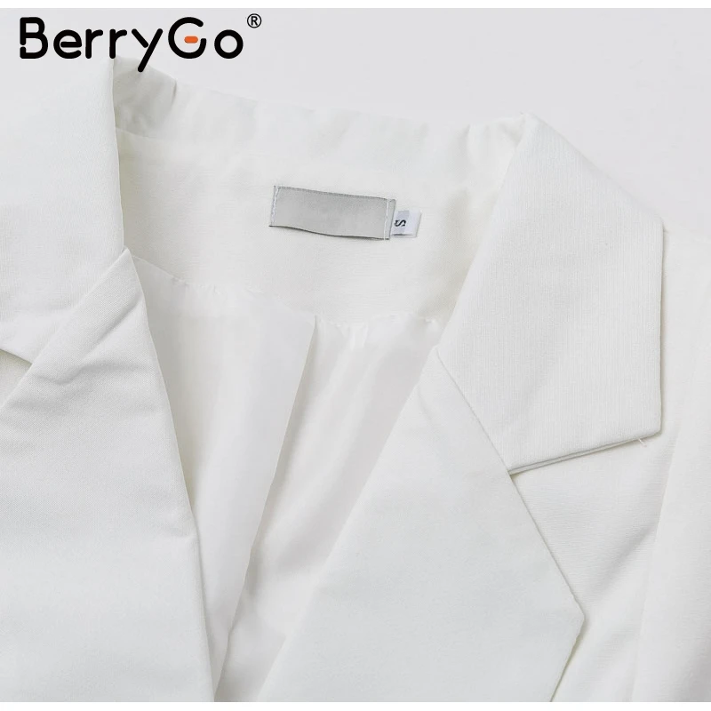 BerryGo Элегантный карманный офисный Женский блейзер сексуальный v-образный вырез длинный рукав высокая Талия Женский блейзер Осенняя мода Повседневный Женский блейзер