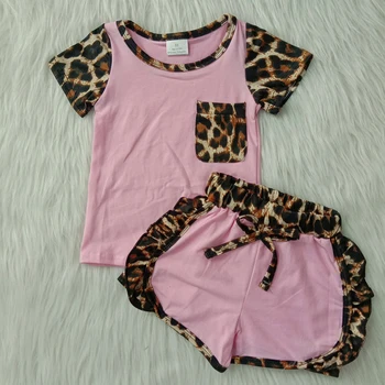 

Children Clothes Boutique Kids Girls Clothing Summer Little Girls Set Pink Tops + Leopard Shorts Suits Sport Baby Girls Outfit
