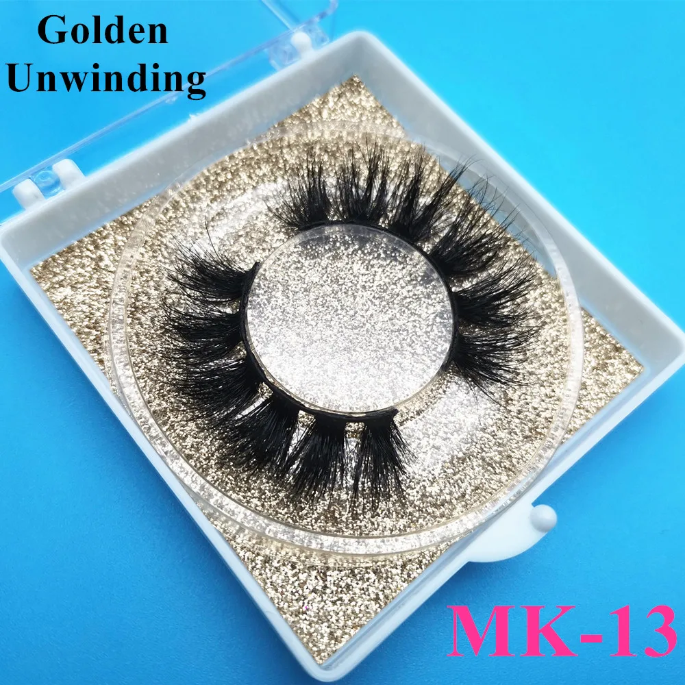 

Golden Unwinding MK-13 wholesale 3d short mink eyelashes natural style false eyelashes mink5d eyelash packaging box vendor