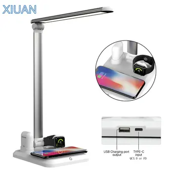 

4 in 1 Wireless Charge Modern LED Desk Lamp Fast Charge Phone Watch Touch Dimming Foldable Office Work Business Table Light