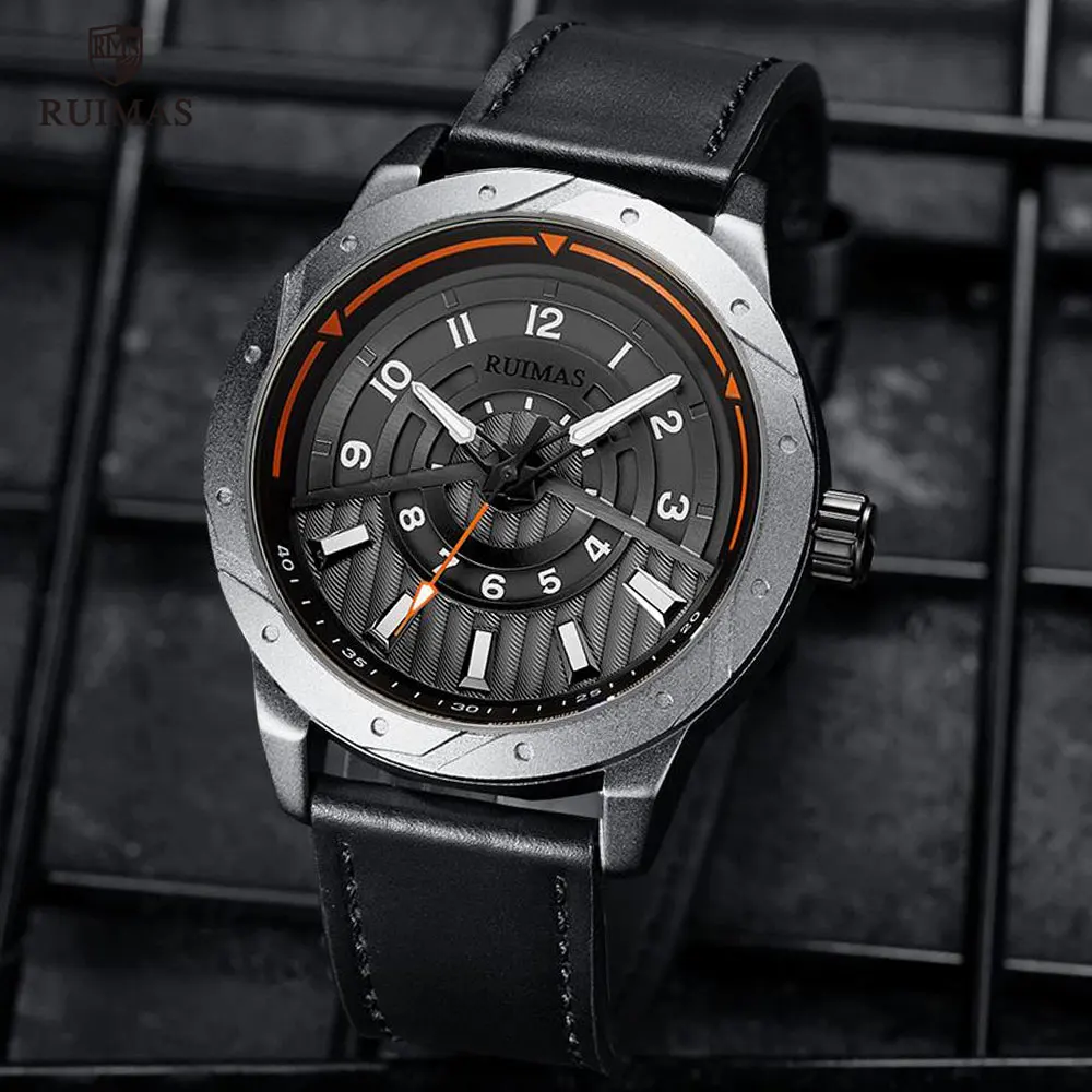 

RUIAMS Men Quartz Watches Luxury Top Brand Analog Wristwatch Man Military Sport Leather Strap Watch Relogio Masculino Clock 594