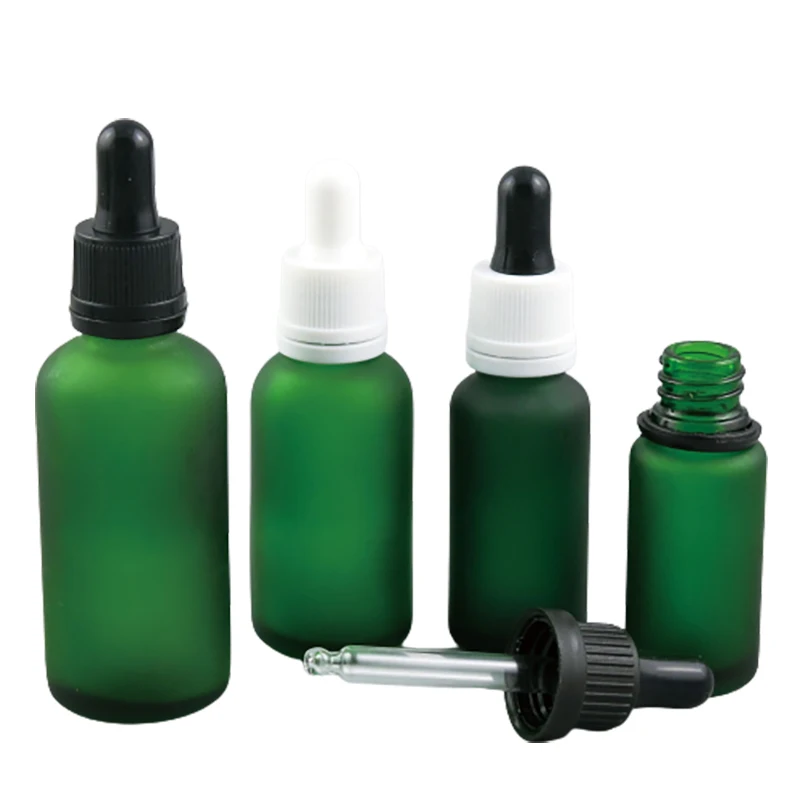 

5ml 10ml 15ml 20ml 30ml 50ml 100ml Refillable Frost Green Glass Eye Dropper Bottle for Essential Oil Use E-liquid Dropper 200PCS