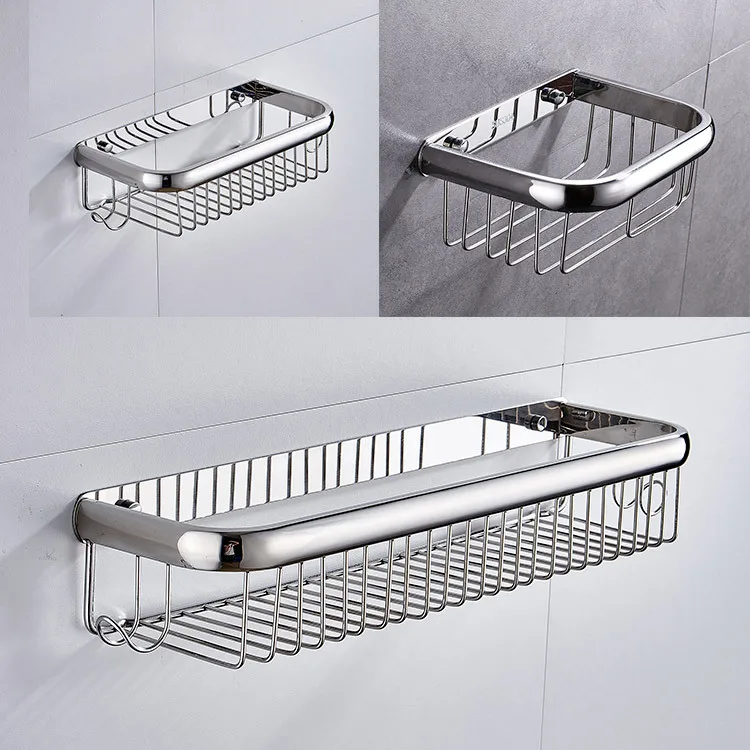 Najtaniej Bez śruby nowoczesne kosze prysznicowe ze stali nierdzewnej 304 Chrome łazienka półeczki na drobiazgi uchwyt ścienny na papier toaletowy akcesoria łazienkowe