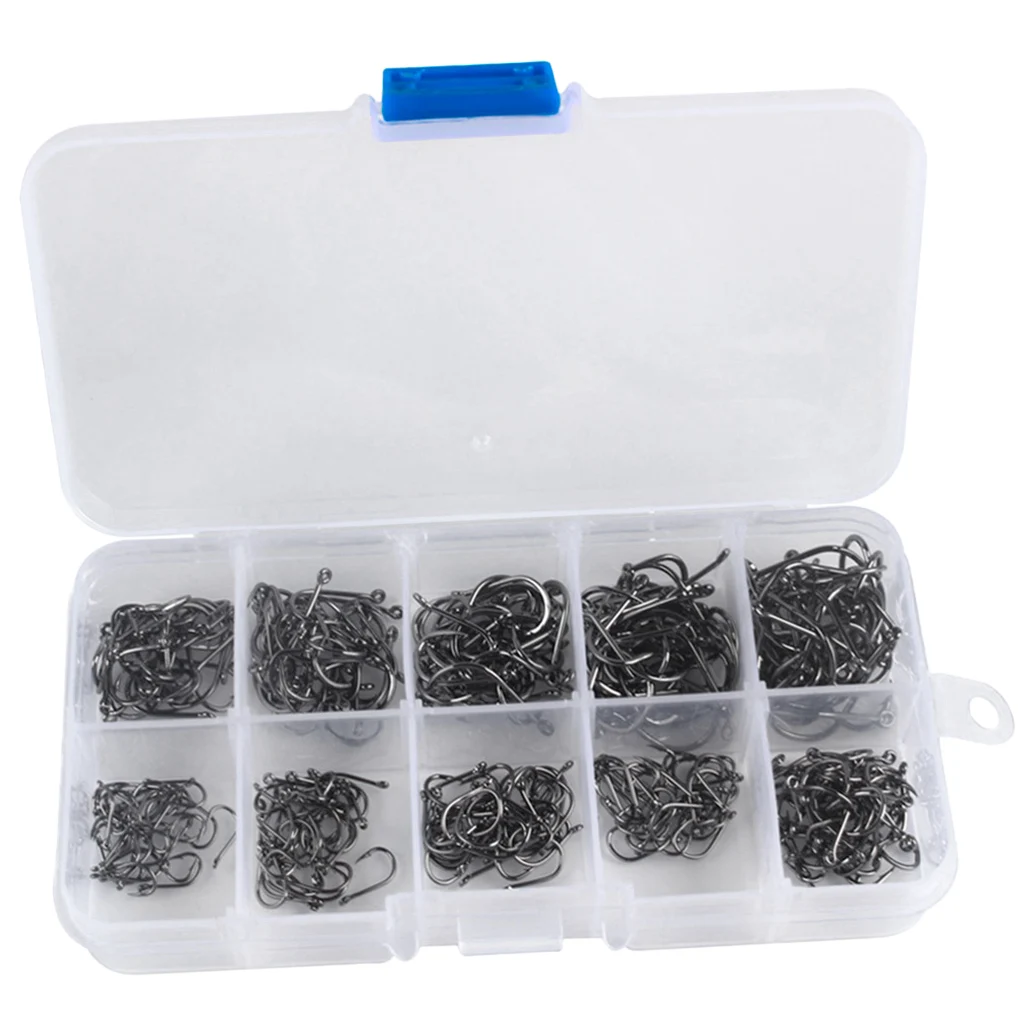 300pcs/set Assorted Carbon Steel Fish Jig Hooks Octopus Crab Hooks Kit Fishing Tackle Box 10 Sizes