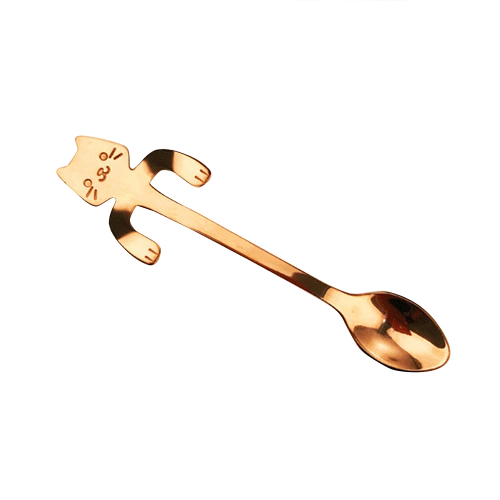 rose gold Милый мультяшный Кот из нержавеющей стали Ручка подвесной чайный кофе ложка Мороженое столовые приборы посуда для кемпинга пикника - Цвет: rose gold