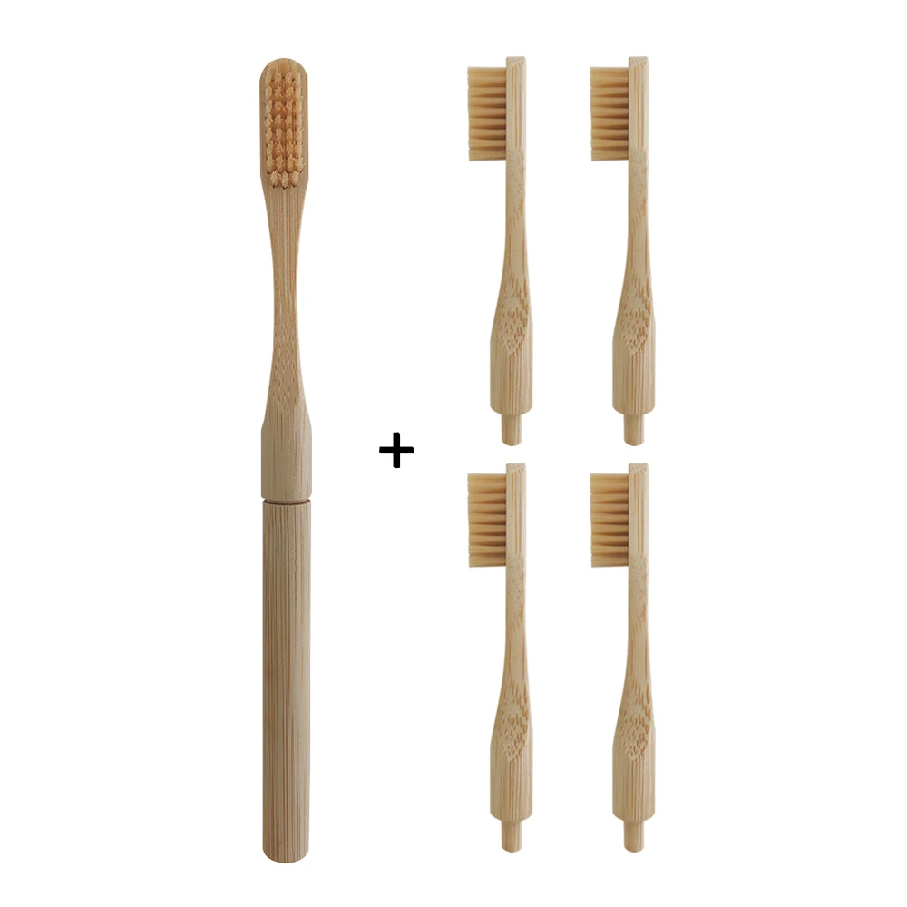 

Reusable Bamboo Toothbrush with Plug-in Replacement Brush Heads Tooth Bushes Heads Travel Bristles Manual Oral-Care Brush