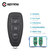 KEYYOU-mando a distancia con 3 botones para coche, Control remoto de 434/433MHz, Chip 4D83, KR55WK48801, para Ford Focus c-max, Mondeo, Kuga, Fiesta, b-max