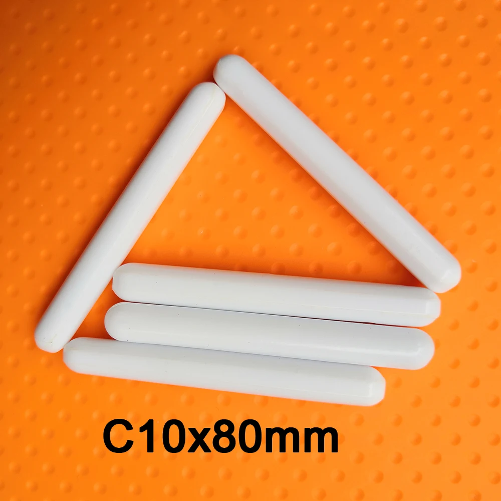 Big Size , C10x80mm Laboratory Magnetic Stir Bar PTFE Stirring Bars Without Pivot Ring White Spinbars Cylinder Shape , 5pcs