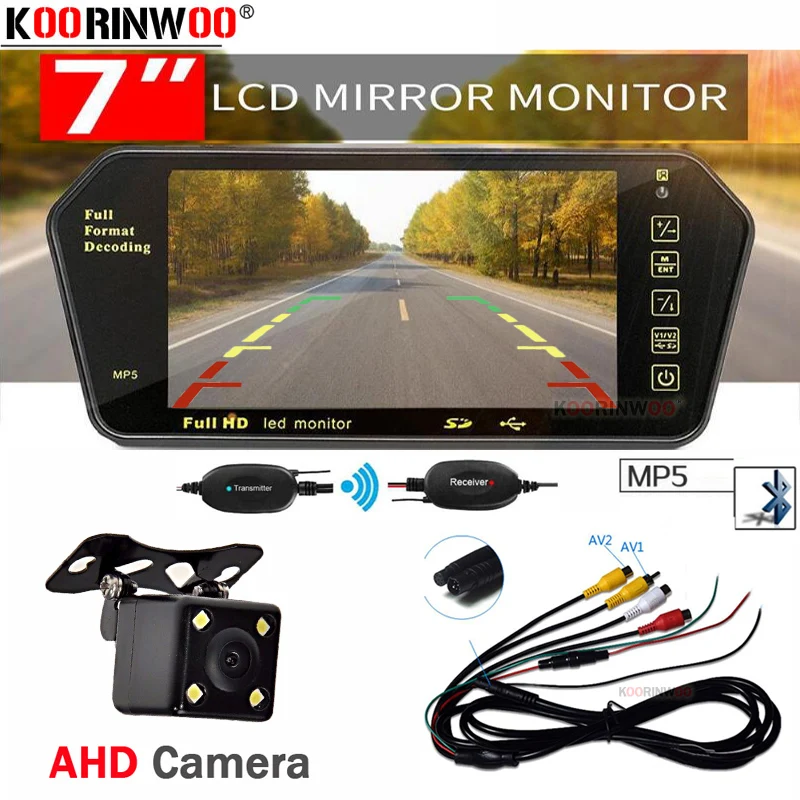 Koorinwoo беспроводной аудио Автостоянка Комплект 7 ''TFT ЖК монитор зеркало Bluetooth MP5