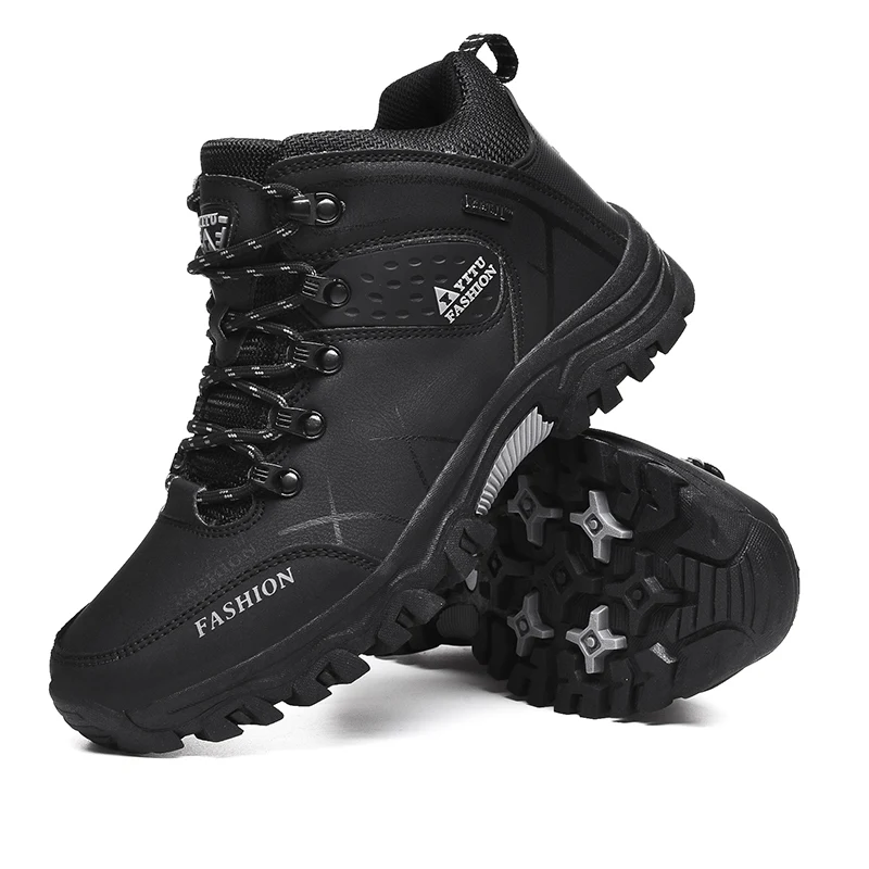 Men Shoes Winter Leather Ankle Boots Men Casual Shoes Outdoor Waterproof Work Tooling Mens Hiking Climbing Boots Sneakers Warm Snow