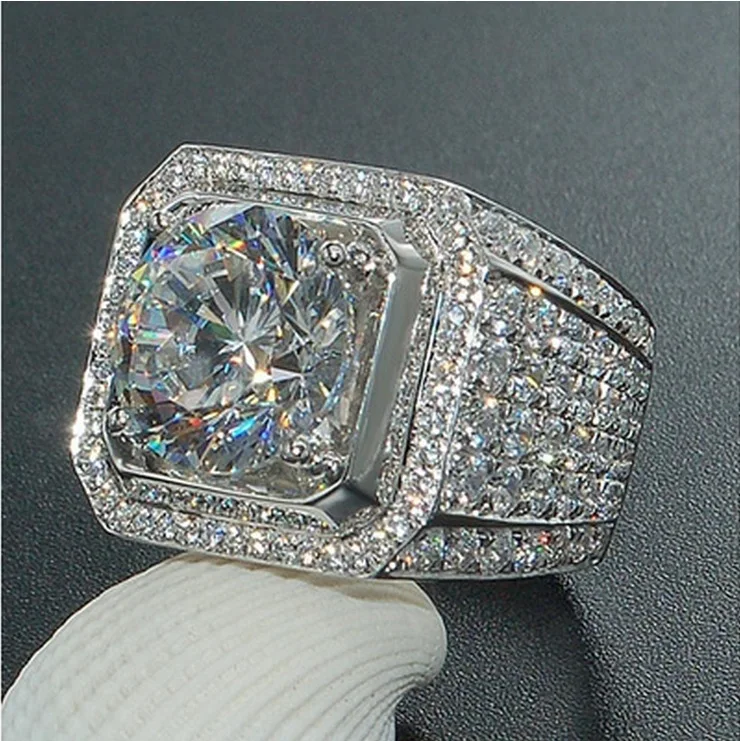 925 Серебряное кольцо VS2 2 карата с бриллиантами для мужчин Anillos De Wedding Bizuteria хип-хоп топаз драгоценный камень серебро 925 ювелирные изделия кольца коробка gümüş кулоны серебряные украшения