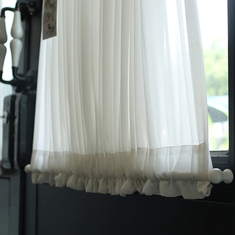 White Lace Coffee Mesh Pure Yarn Up and Down Fixed Curtain for Bar Kitchen Cabinet Glass Door 3