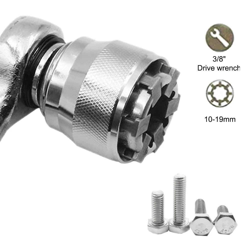 Universal Wrench Head 3/8 Inch Wrench Ratchet Socket Set Adapter Drive 10-19 Mm Head Spanner Sleeve Repair Tool Adjustable