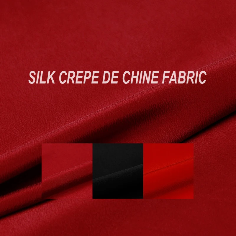 

114CM Wide 30MM Dyed Black Red Solid Color Heavy Silk Crepe de Chine Fabric for Spring Dress Shirt Cheongsam Skirt Suit F009