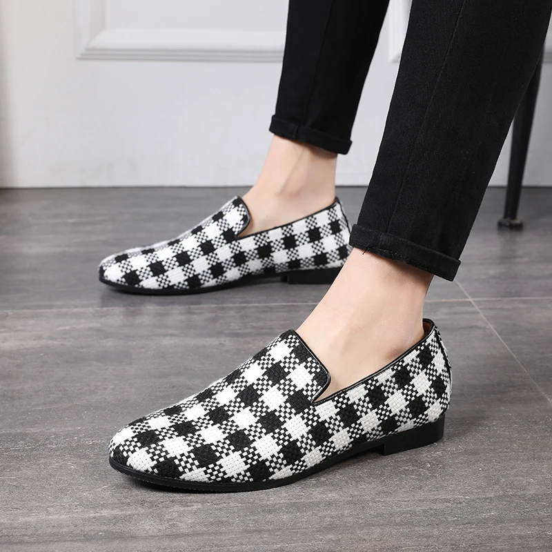 

Fashion Plaid Pattern Leather Shoes British Style Designer Loafers Comfortable Soft Bottom Business Casual Shoes Plus Size 38-58
