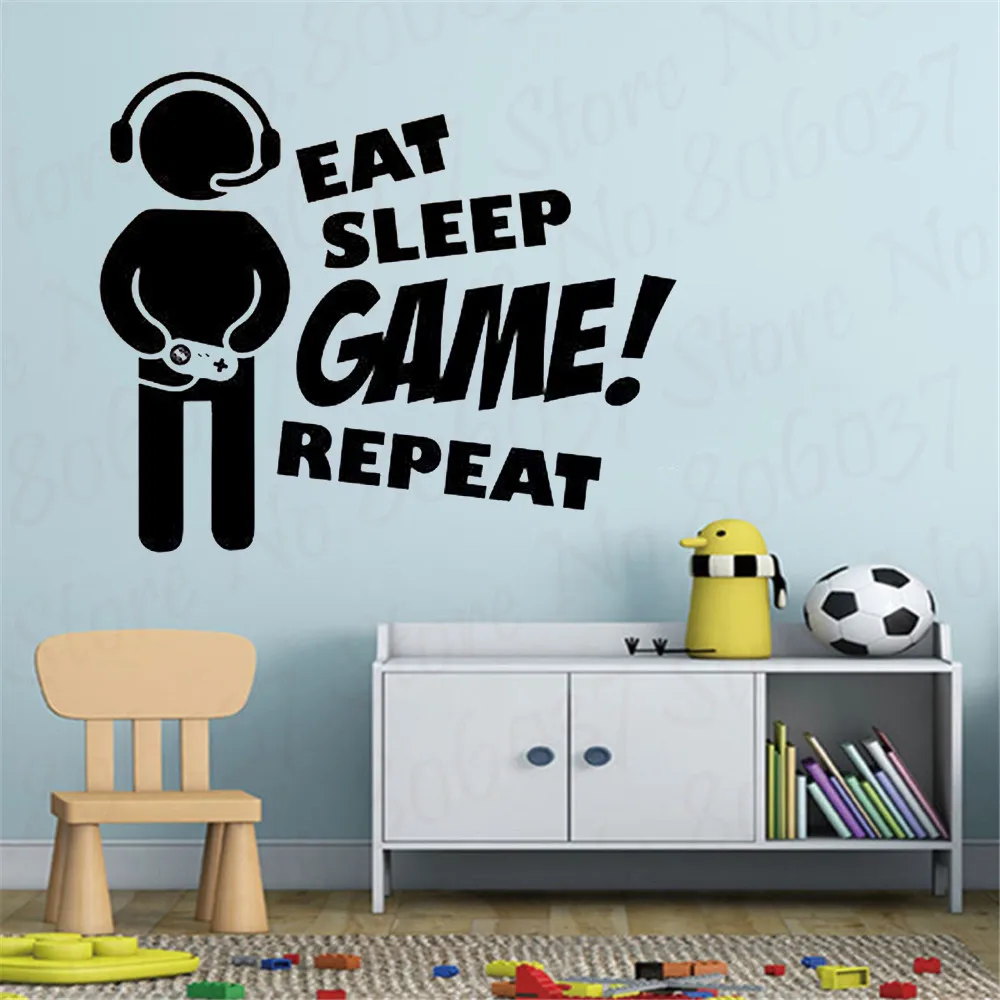 Eat Sleep Game Repeat Version 2 Gamer наклейка для стены Vinyl Art Decor Подростковая комната спальня