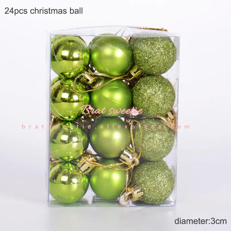 Navidad Декор 24 шт. розовый Золотой Красный рождественские шары украшения для рождественской елки украшения игрушки для дома Noel вечерние аксессуары - Цвет: 3cm green balls