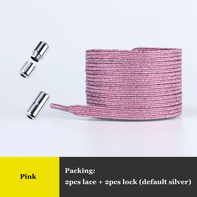 Elastic No Tie Shoelaces Colorful Flat Shoe laces Sneakers shoelace Metal Lock Lazy Laces for Kids Adult One size fits all shoes Pink