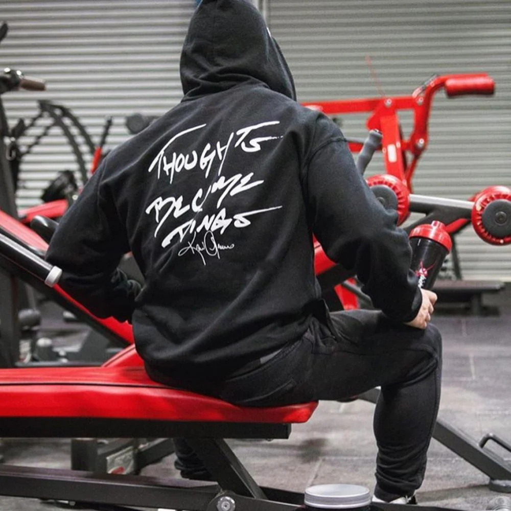 

Gym Fitness Sporty Hoodies Mens Casual Fashion Print Cotton Sweatshirt Hooded Zipper Jacket Tops Male Running Workout Sportswear
