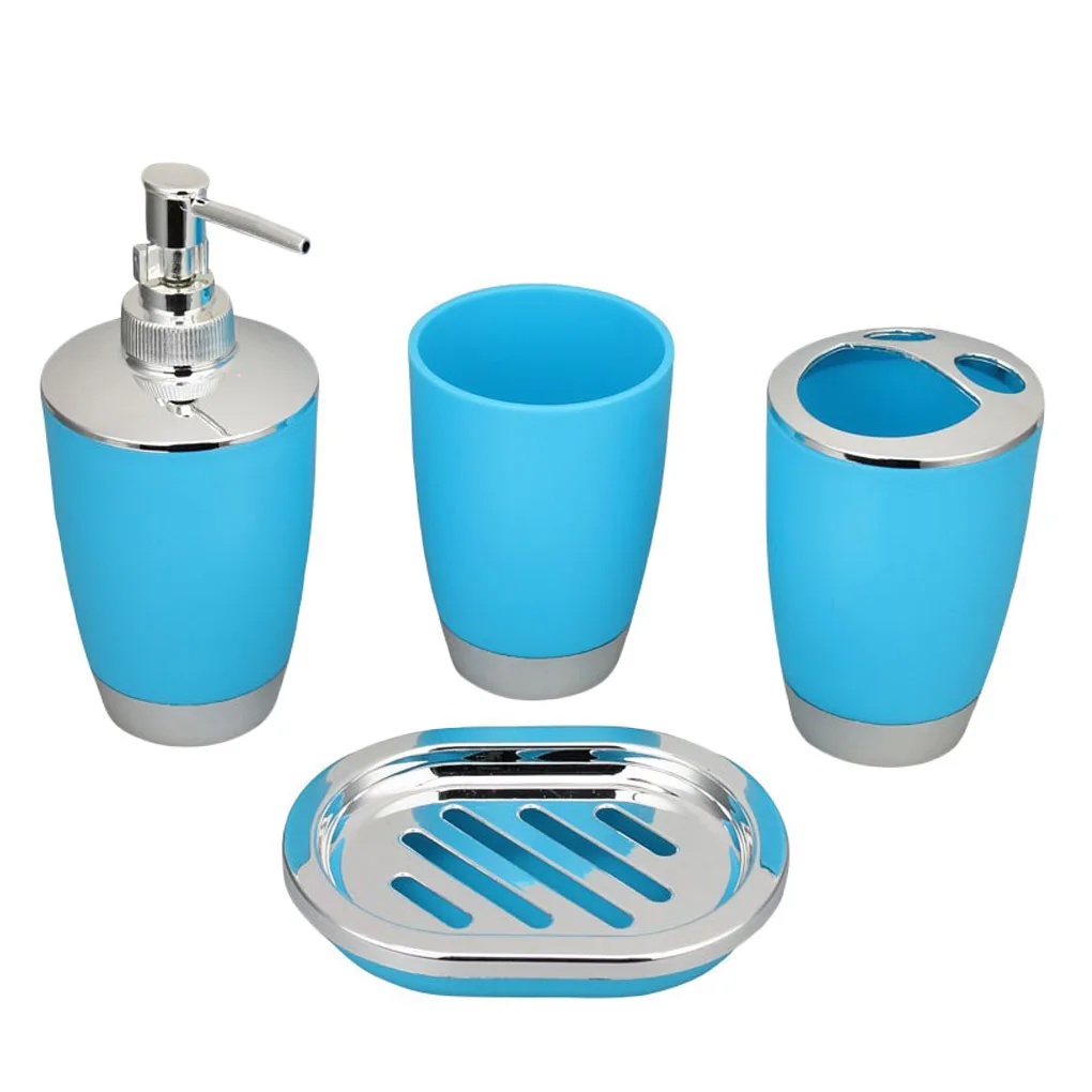 4Pcs Bathroom Accessory Suit Set Toothbrush Dispenser Soap Cup Holder 4 Colors 