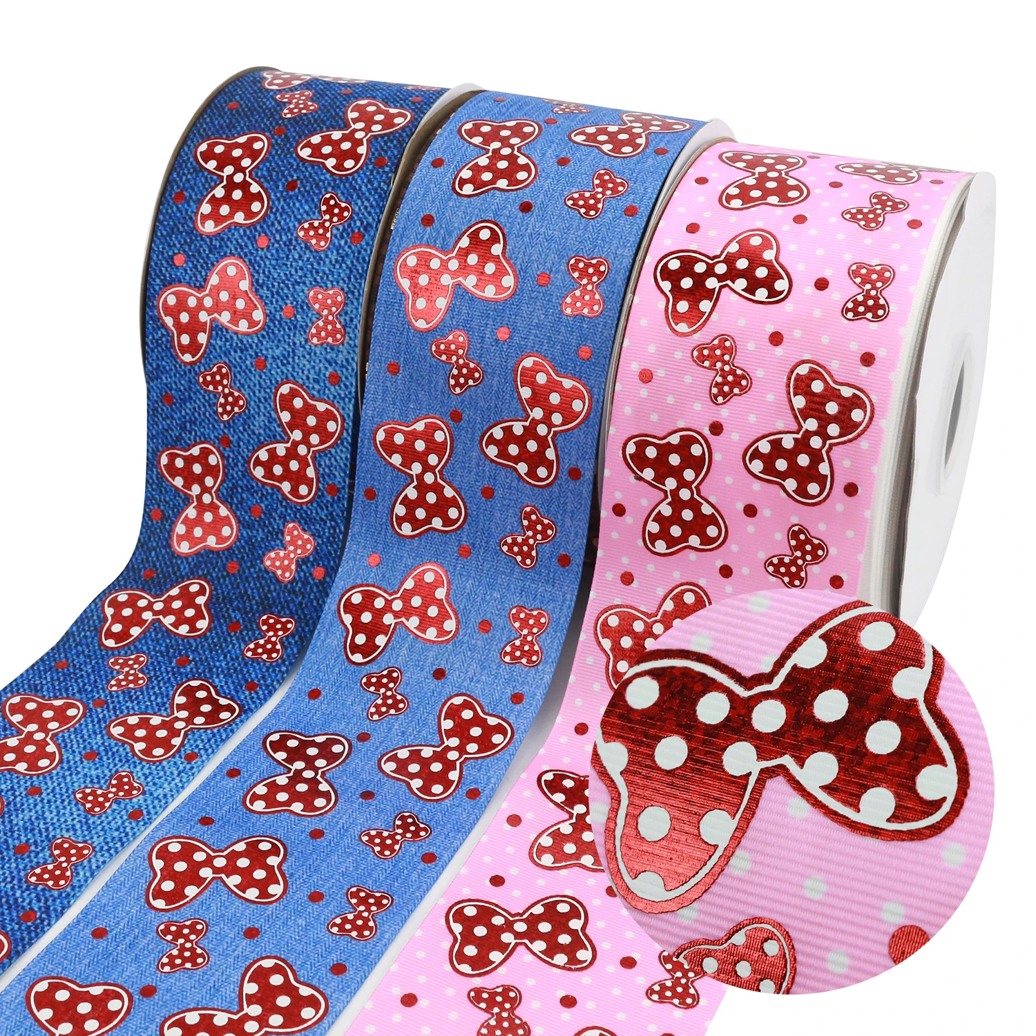 

3 Inch 75mm Foil Bow Printed Solid Grosgrain Ribbon DIY Gift Bow Headband Making 50 Yards/Roll