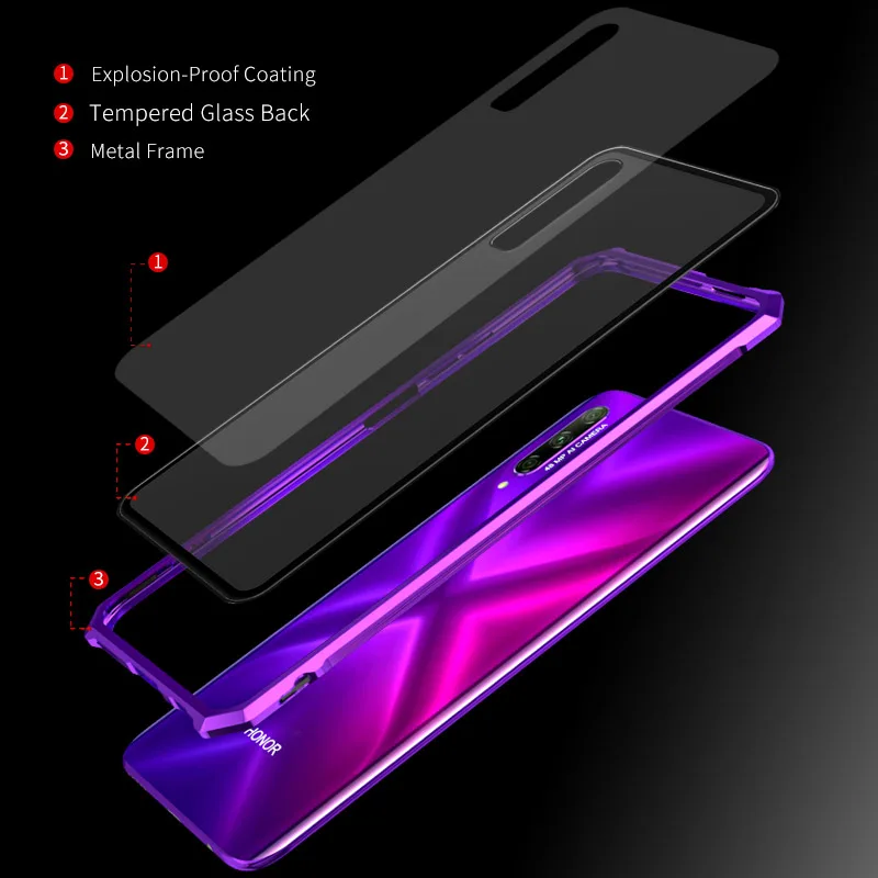 Металлический стеклянный чехол для Huawei Honor 9X металлический бампер задняя крышка