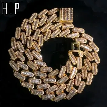 

Hip Hop 1set Bling Iced Out Square Zircon Cuban Full AAA Paved Rhinestone Men's Necklace Copper Bracelet For Men Jewelry