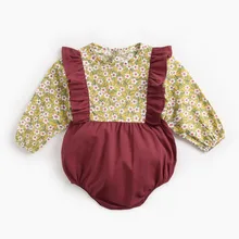 Рюшевые боди для маленьких девочек; одежда для маленьких девочек; комбинезон с длинными рукавами для новорожденных; Осенняя хлопковая одежда для маленьких детей; 0-3Y