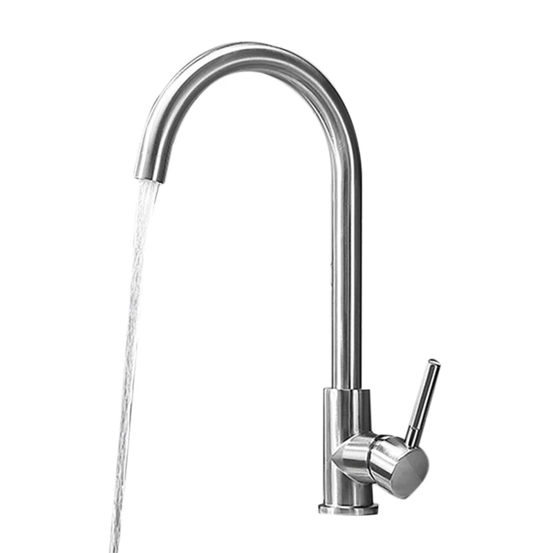 

360 Degree Swivel Good Valued Modern Hot& Cold Mixer Stainless Steel Single Handle Brushed Steel Bar Kitchen Sink Faucet, Easy I